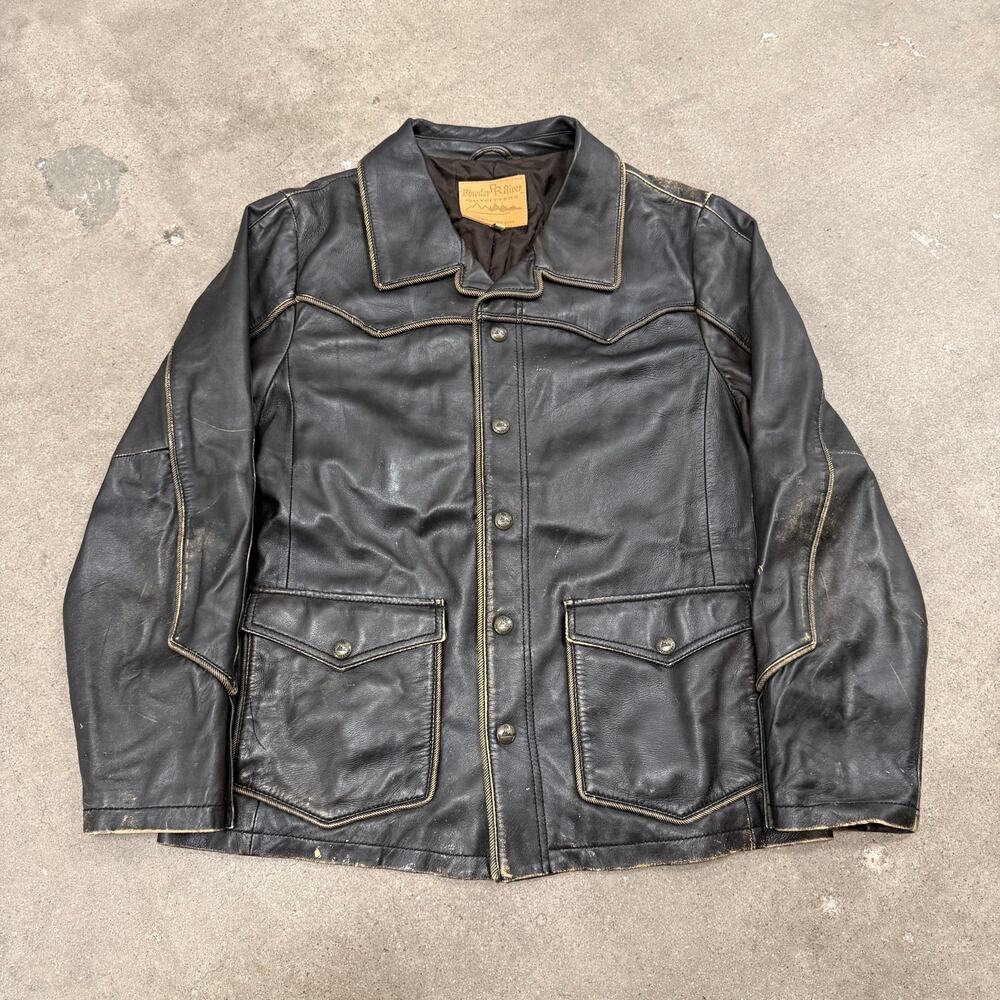 Vintage Powder River Outfitters Western Genuine Leather Jacket Brown Mens Large